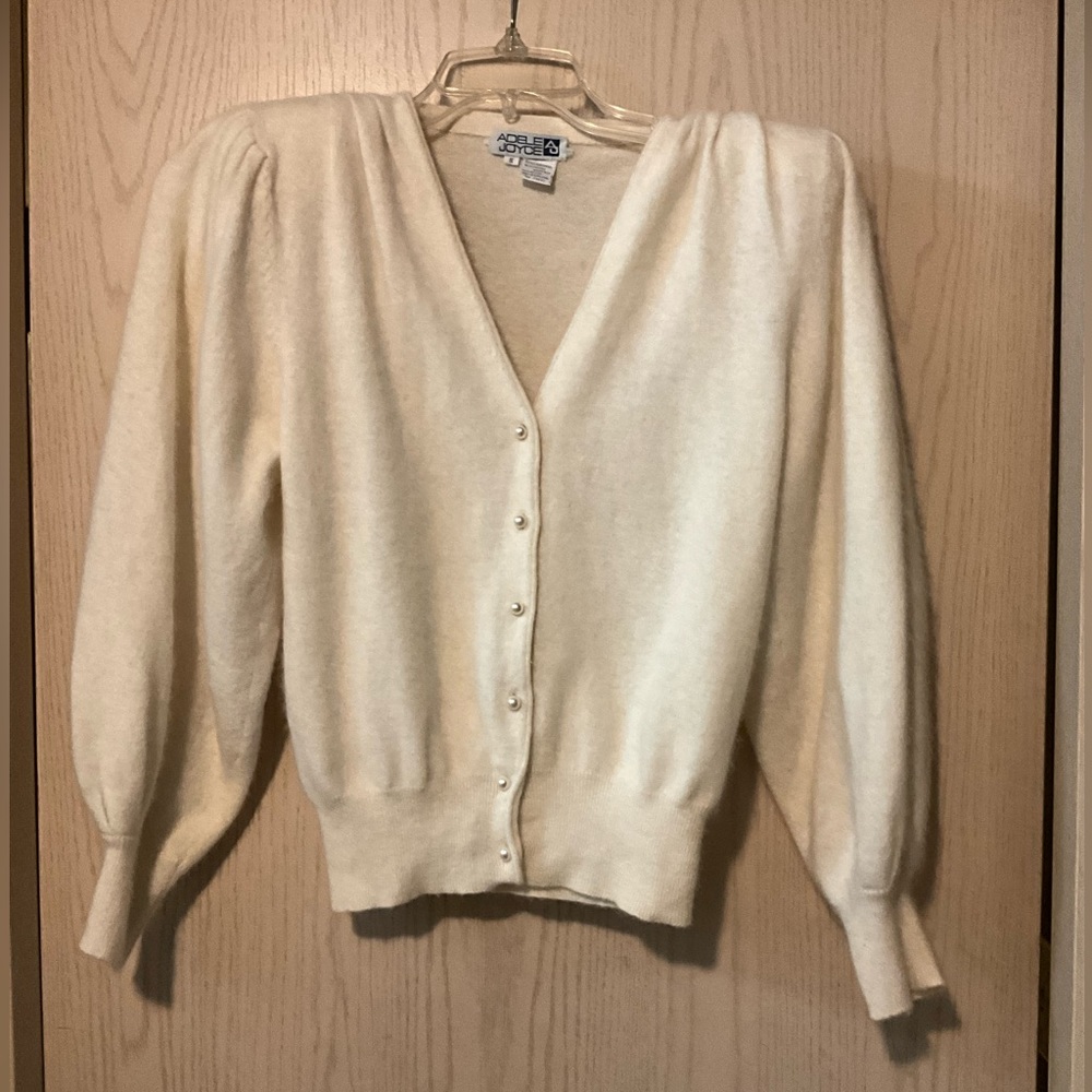 Vintage Cream Angora Cardigan Small